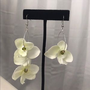 White Small Orchid Asymmetrical Earrings